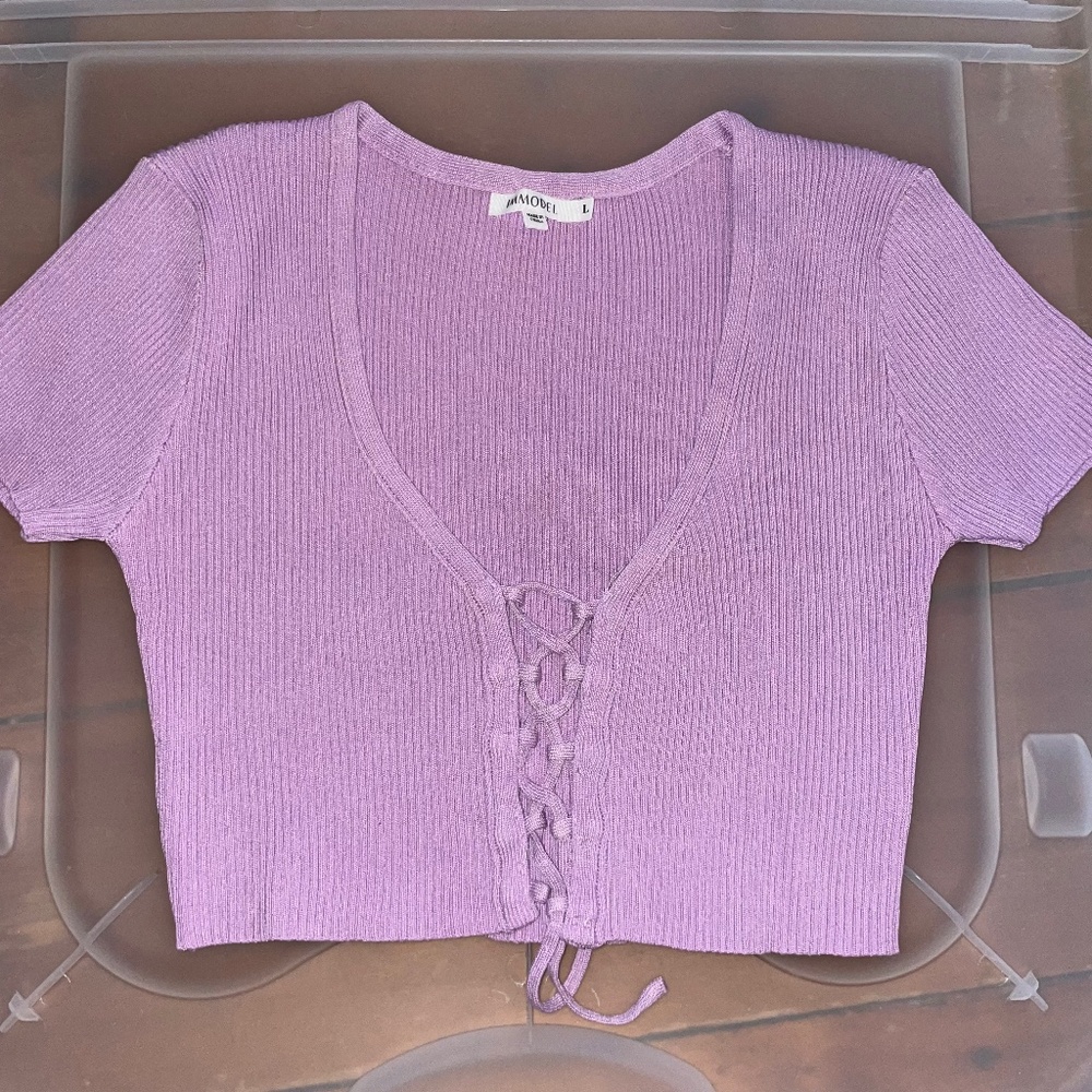 Purple Immodel Tie Down Crop Top